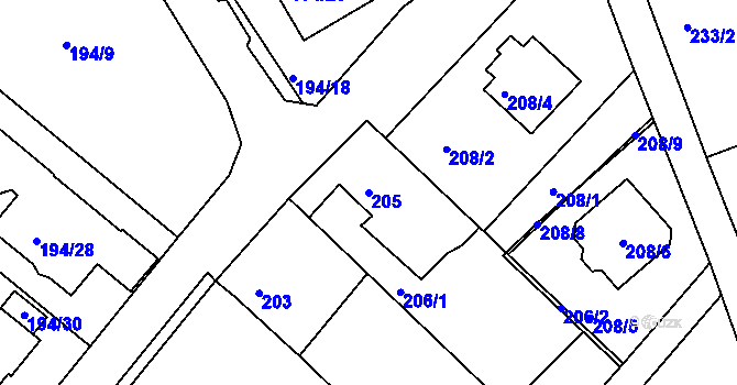Parcela st. 205 v KÚ Srubec, Katastrální mapa