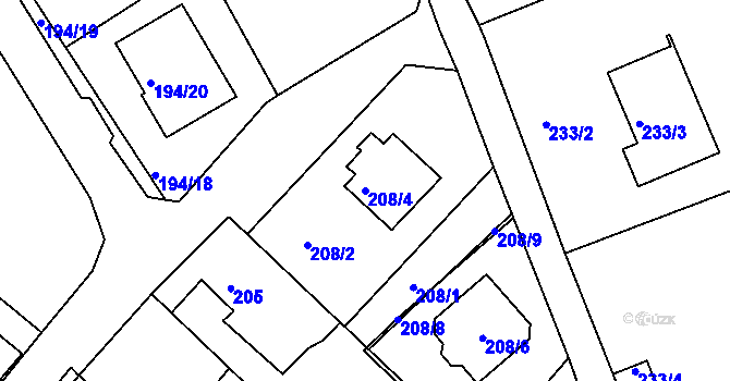 Parcela st. 208/4 v KÚ Srubec, Katastrální mapa