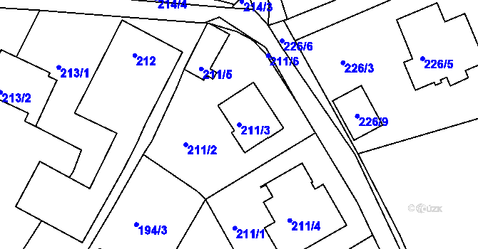 Parcela st. 211/3 v KÚ Srubec, Katastrální mapa