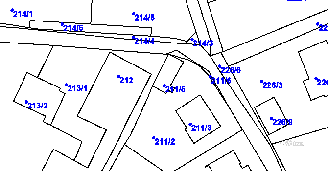Parcela st. 211/5 v KÚ Srubec, Katastrální mapa