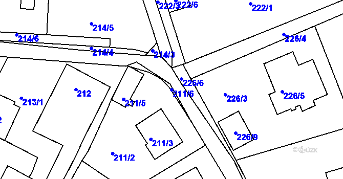 Parcela st. 211/6 v KÚ Srubec, Katastrální mapa