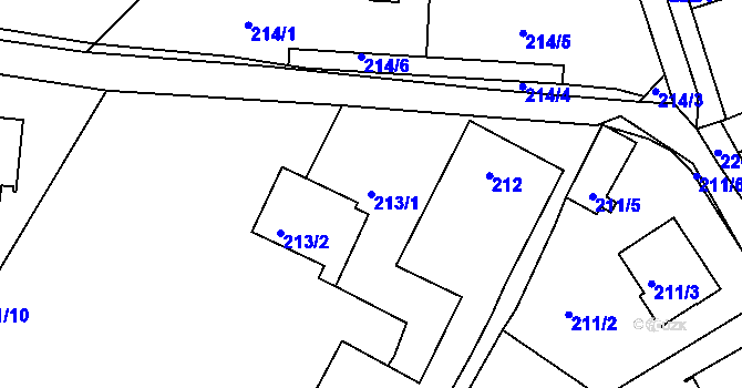 Parcela st. 213/1 v KÚ Srubec, Katastrální mapa
