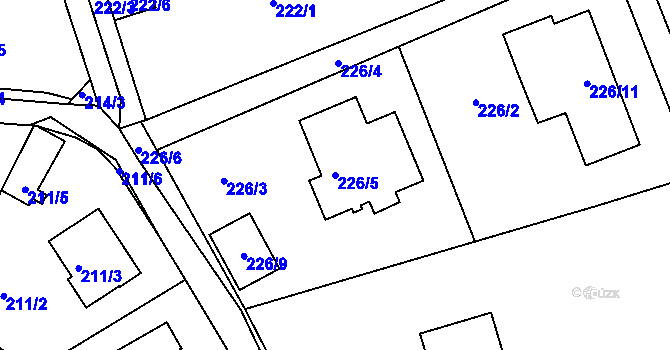Parcela st. 226/5 v KÚ Srubec, Katastrální mapa