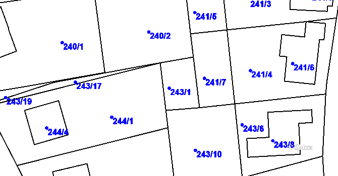Parcela st. 243/1 v KÚ Srubec, Katastrální mapa