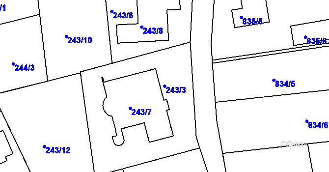 Parcela st. 243/3 v KÚ Srubec, Katastrální mapa