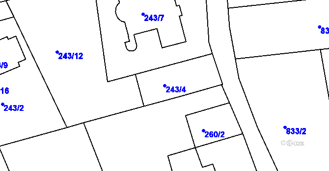 Parcela st. 243/4 v KÚ Srubec, Katastrální mapa