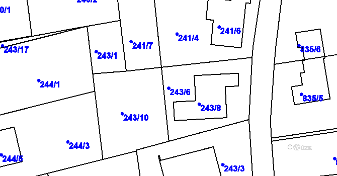 Parcela st. 243/6 v KÚ Srubec, Katastrální mapa