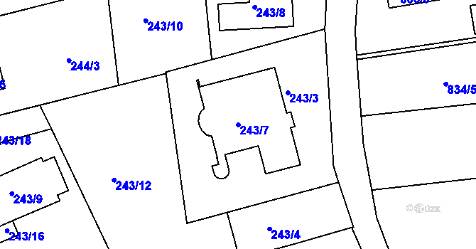 Parcela st. 243/7 v KÚ Srubec, Katastrální mapa