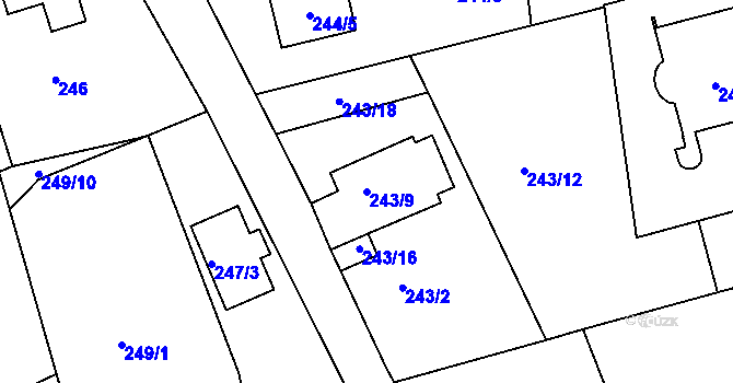 Parcela st. 243/9 v KÚ Srubec, Katastrální mapa