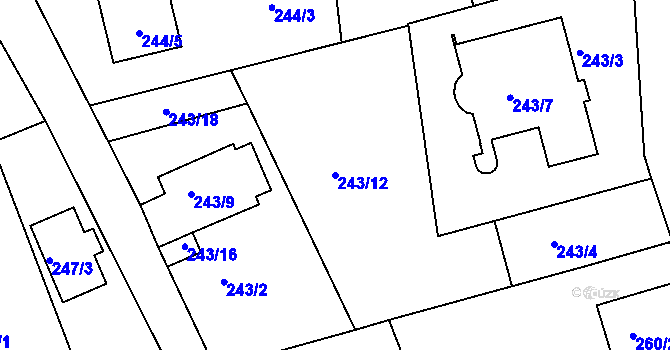 Parcela st. 243/12 v KÚ Srubec, Katastrální mapa