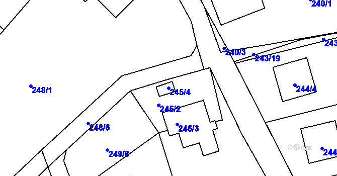 Parcela st. 245/4 v KÚ Srubec, Katastrální mapa