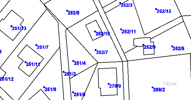 Parcela st. 252/7 v KÚ Srubec, Katastrální mapa