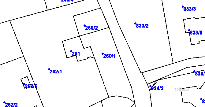 Parcela st. 260/1 v KÚ Srubec, Katastrální mapa