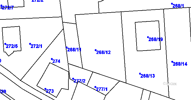Parcela st. 268/12 v KÚ Srubec, Katastrální mapa
