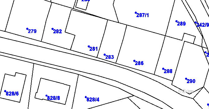 Parcela st. 283 v KÚ Srubec, Katastrální mapa