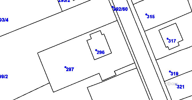 Parcela st. 296 v KÚ Srubec, Katastrální mapa
