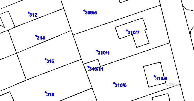 Parcela st. 310/1 v KÚ Srubec, Katastrální mapa