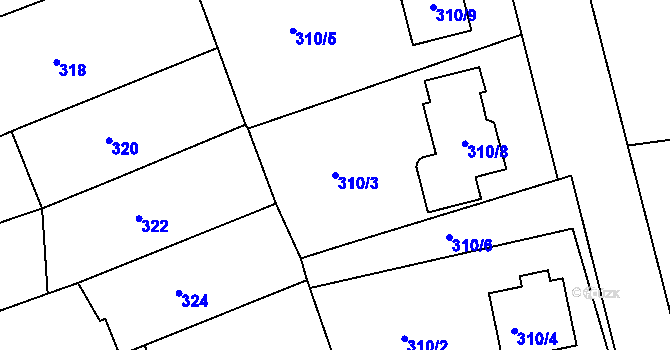 Parcela st. 310/3 v KÚ Srubec, Katastrální mapa