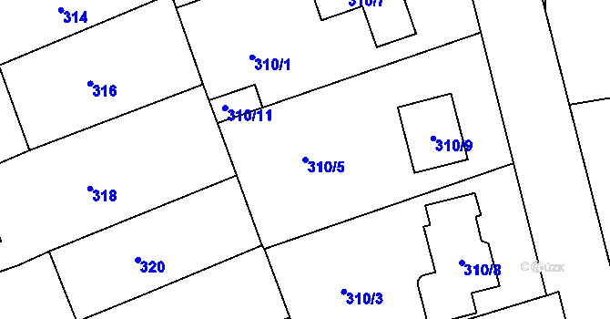 Parcela st. 310/5 v KÚ Srubec, Katastrální mapa