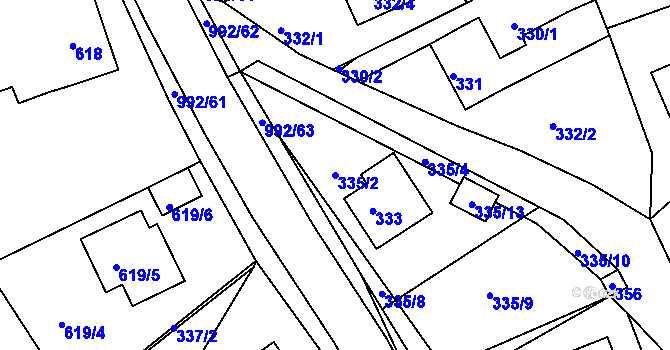 Parcela st. 335/2 v KÚ Srubec, Katastrální mapa