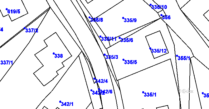 Parcela st. 335/3 v KÚ Srubec, Katastrální mapa