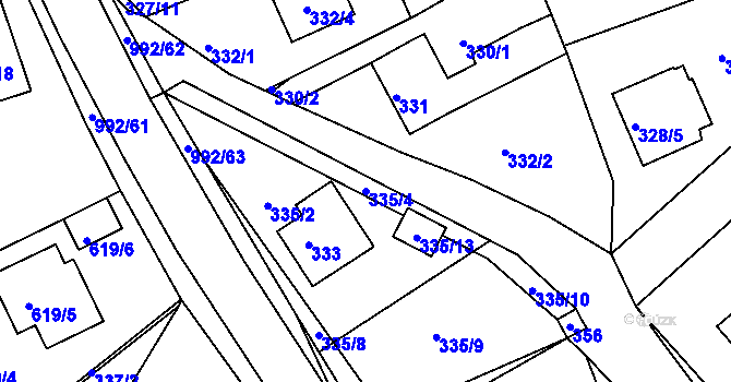 Parcela st. 335/4 v KÚ Srubec, Katastrální mapa