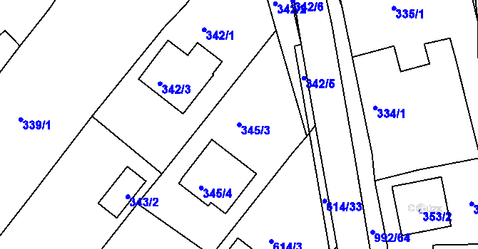 Parcela st. 345/3 v KÚ Srubec, Katastrální mapa
