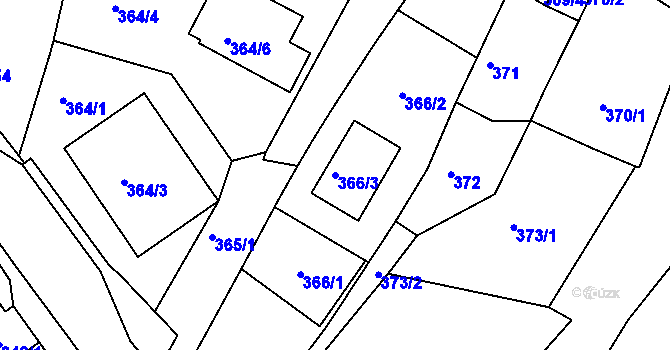 Parcela st. 366/3 v KÚ Srubec, Katastrální mapa