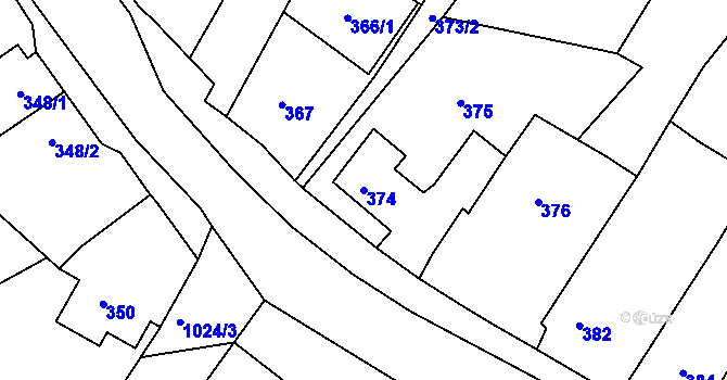 Parcela st. 374 v KÚ Srubec, Katastrální mapa