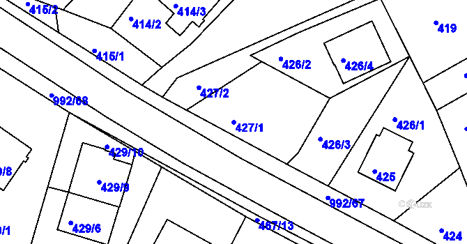 Parcela st. 427/1 v KÚ Srubec, Katastrální mapa