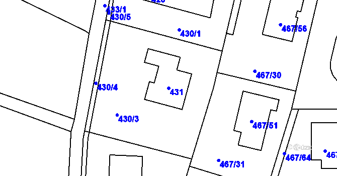 Parcela st. 431 v KÚ Srubec, Katastrální mapa