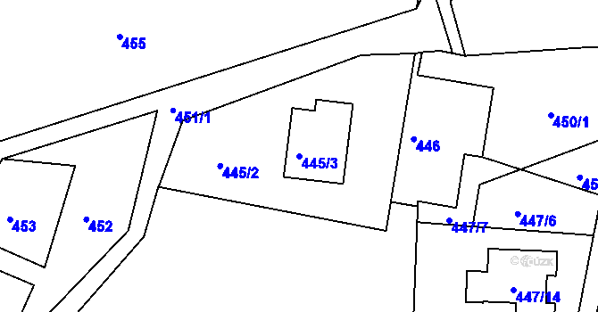Parcela st. 445/3 v KÚ Srubec, Katastrální mapa