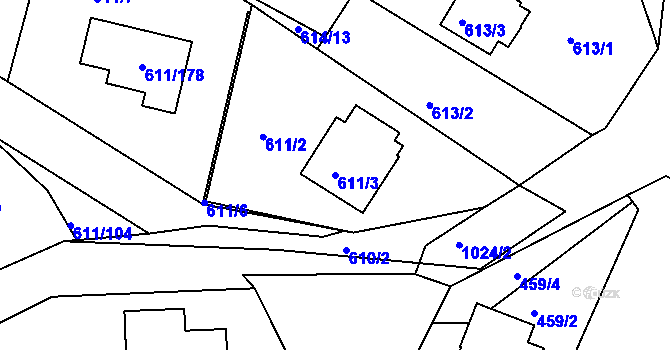 Parcela st. 611/3 v KÚ Srubec, Katastrální mapa
