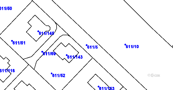 Parcela st. 611/5 v KÚ Srubec, Katastrální mapa