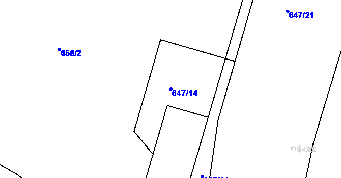 Parcela st. 647/14 v KÚ Srubec, Katastrální mapa
