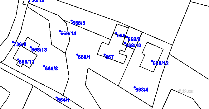 Parcela st. 667 v KÚ Srubec, Katastrální mapa