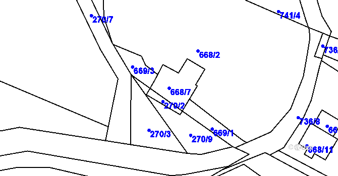 Parcela st. 668/7 v KÚ Srubec, Katastrální mapa