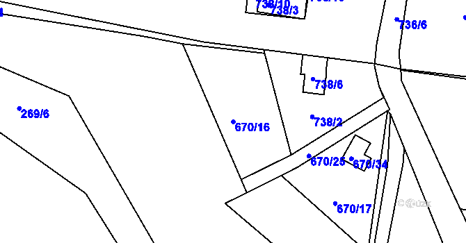 Parcela st. 670/16 v KÚ Srubec, Katastrální mapa