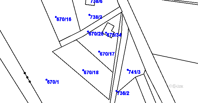 Parcela st. 670/17 v KÚ Srubec, Katastrální mapa