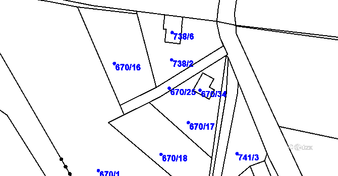 Parcela st. 670/25 v KÚ Srubec, Katastrální mapa
