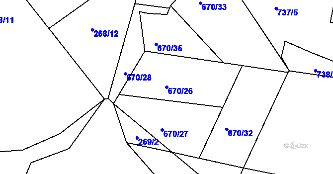 Parcela st. 670/26 v KÚ Srubec, Katastrální mapa