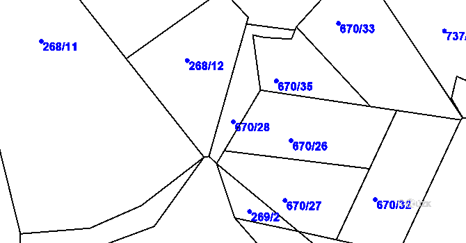 Parcela st. 670/28 v KÚ Srubec, Katastrální mapa