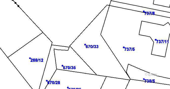 Parcela st. 670/33 v KÚ Srubec, Katastrální mapa