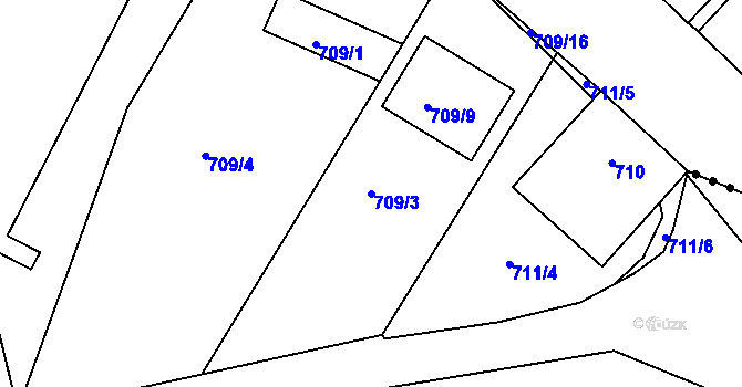 Parcela st. 709/3 v KÚ Srubec, Katastrální mapa