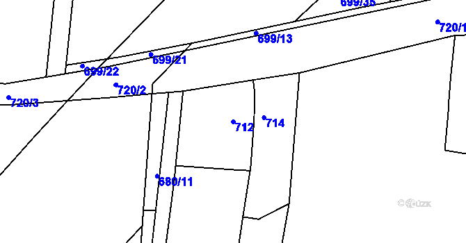 Parcela st. 712 v KÚ Srubec, Katastrální mapa