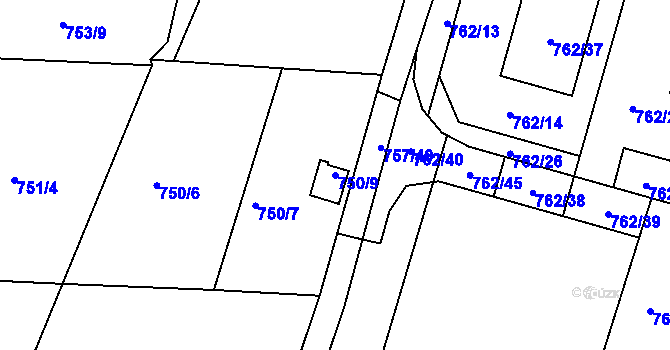 Parcela st. 750/9 v KÚ Srubec, Katastrální mapa
