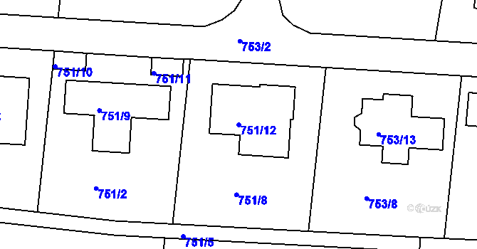 Parcela st. 751/12 v KÚ Srubec, Katastrální mapa