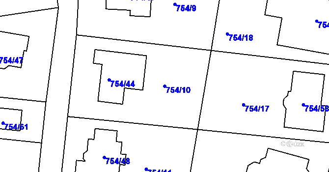 Parcela st. 754/10 v KÚ Srubec, Katastrální mapa