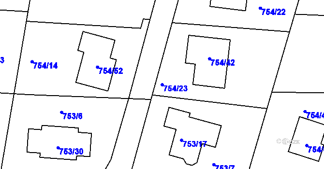 Parcela st. 754/23 v KÚ Srubec, Katastrální mapa
