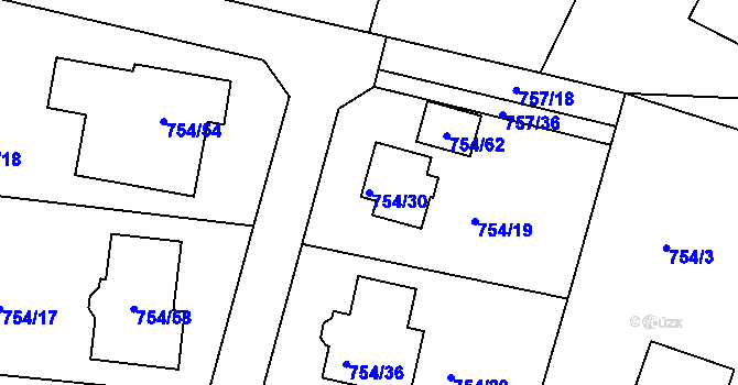 Parcela st. 754/30 v KÚ Srubec, Katastrální mapa